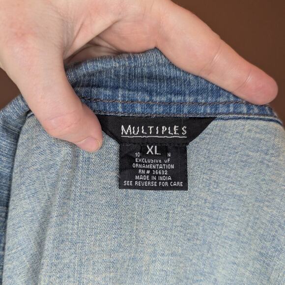 Multiples Lightweight Denim Nautical Beach Shell Embroidered Button Up Jacket XL - Picture 6 of 8